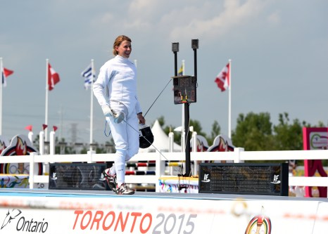 Donna Vakialis competes in the modern pentathlon competition at the Toronto 2015 Pan Am Games. Jay Tse/COC