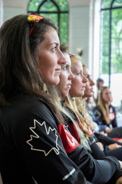 Natalie Mastracci watches the rowing team announcement on June 28, 2016 in Toronto. Photo: Tavia Bakowski