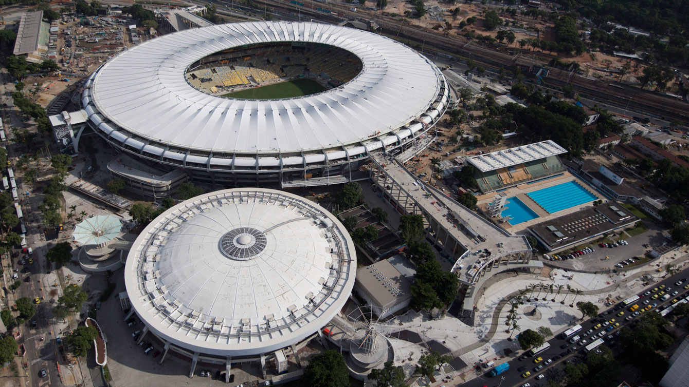 Maracanazinho (domed) next to the Maracana in Rio de Janeiro.