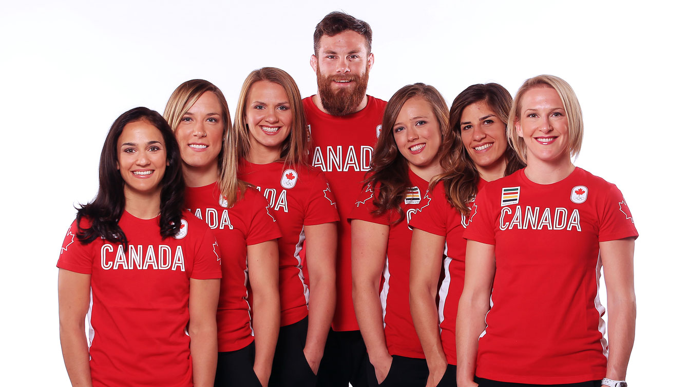 Seven new Olympians, along with Haislan Garcia will represent Canada in wrestling at Rio 2016. (L-R) Jasmine Mian, Danielle Lappage, Erica Wiebe, Korey Jarvis, Dorothy Yeats, Michelle Fazzari and Jillian Gallays. 