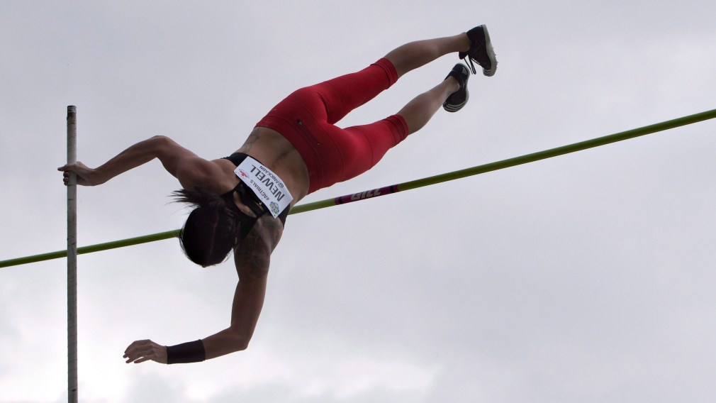 Anicka Newell jumping during the pole vault