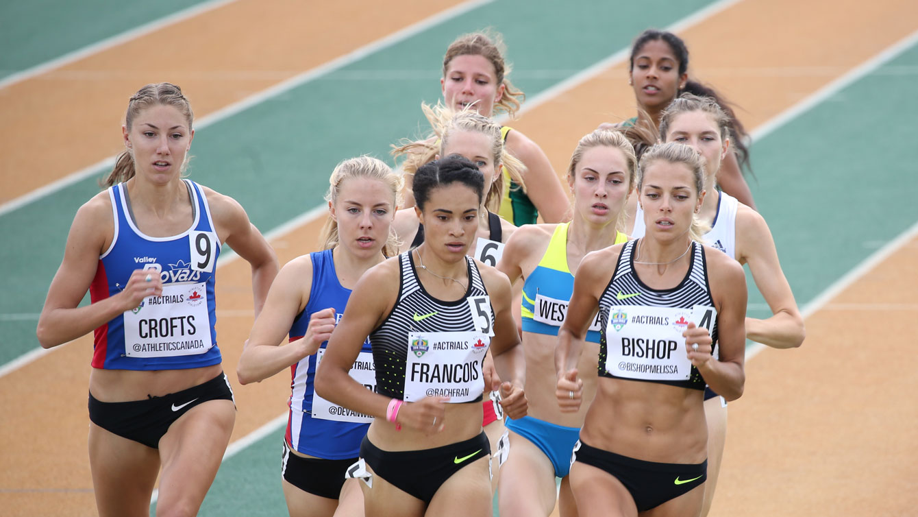 Melissa Bishop (right) in the 800m semifinals at Olympic trials on July 9, 2016.