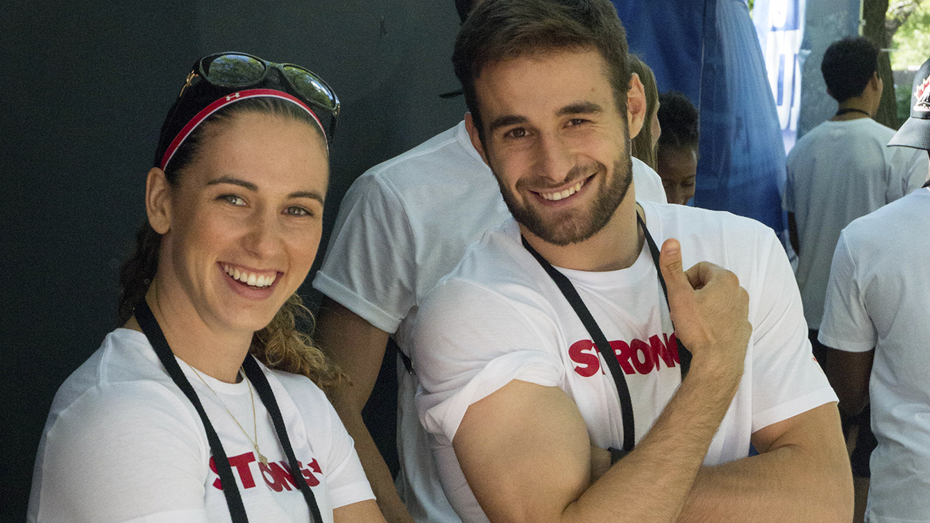 Mandy Bujold and Arthur Biyarslanov at the Team Canada beach party on July 1, 2016.