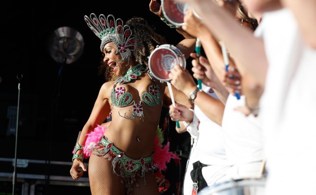 A Brazilian dancer performer at the Team Canada Beach Party on July 1, 2016.