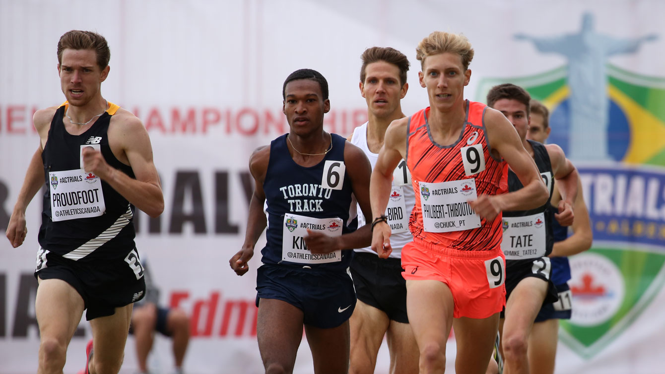 Charles Philibert -Thiboutot (number nine) in the men's 1500m semifinals on July 8, 2016 at the Olympic trials. 