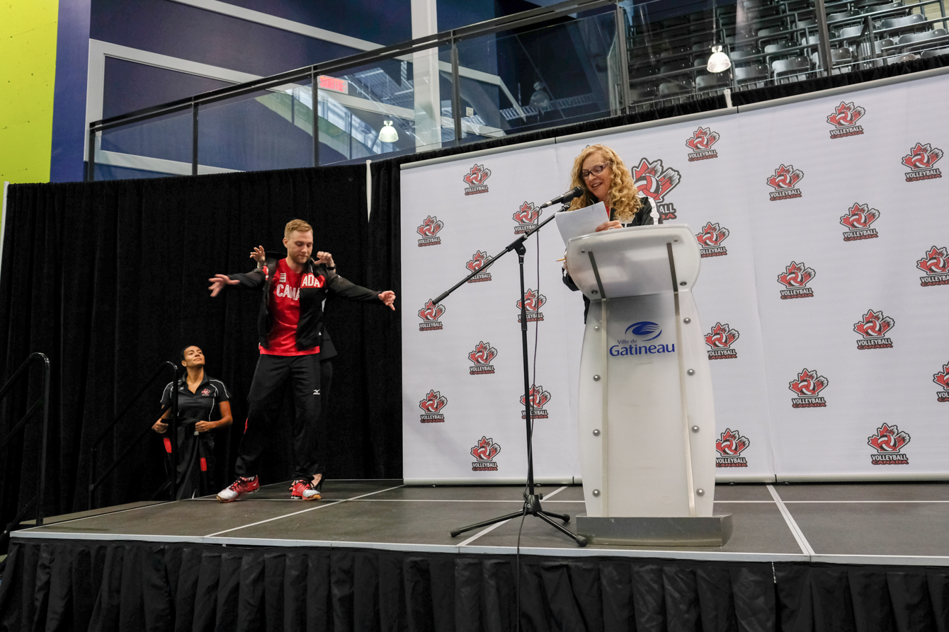 Blair Bann receiving his Rio 2016 team jacket on July 22, 2016. (Thomas Skrlj/COC)