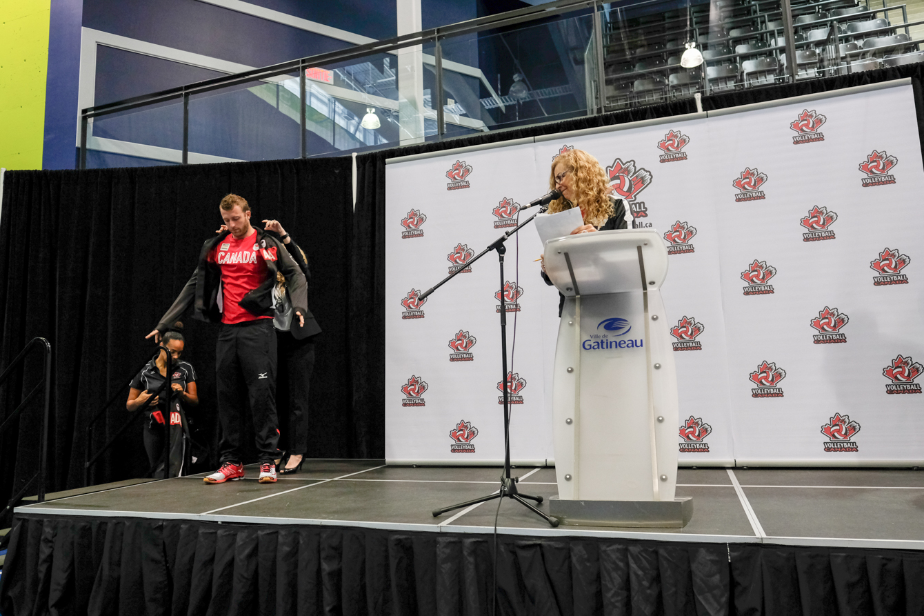 Jay Blankenau receiving his Rio 2016 team jacket on July 22, 2016. (Thomas Skrlj/COC)