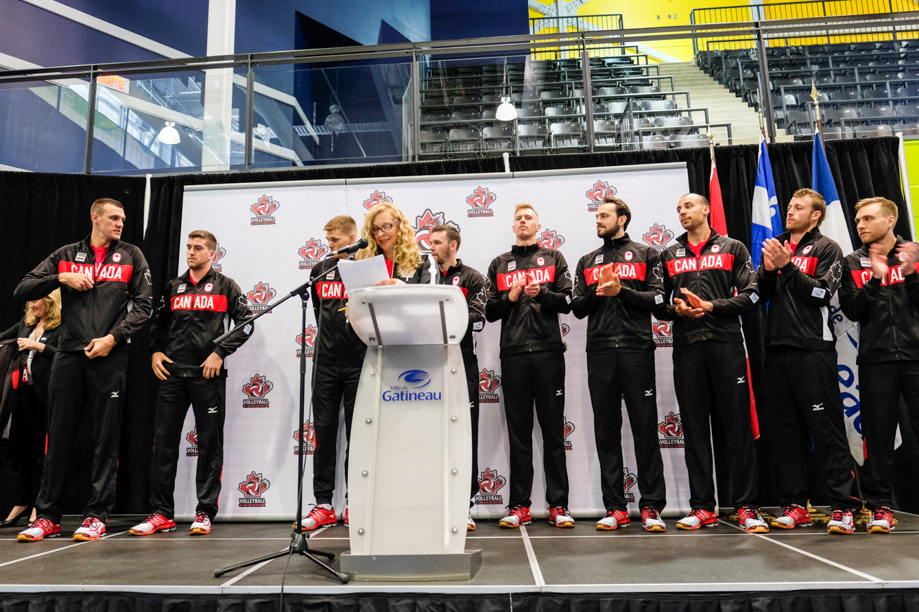 Gavin Schmitt receiving his Rio 2016 team jacket on July 22, 2016. (Thomas Skrlj/COC)