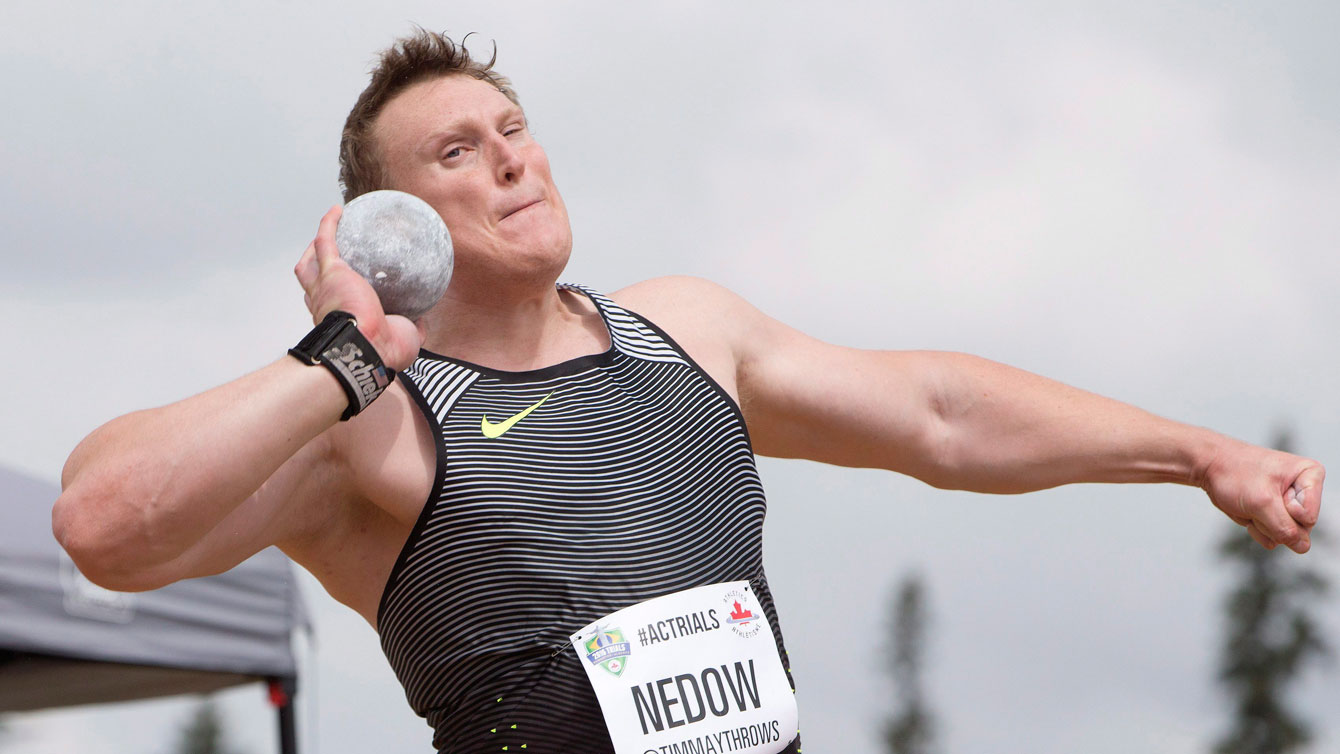 Tim Nedow just before throwing a shot put during Olympic trials on July 10, 2016. 
