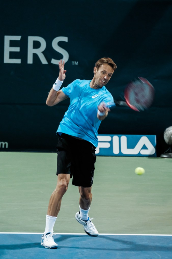 Canada’s Daniel Nestor in quarterfinals doubles action at the Rogers Cup in Toronto on July 29, 2016. (Thomas Skrlj/COC)