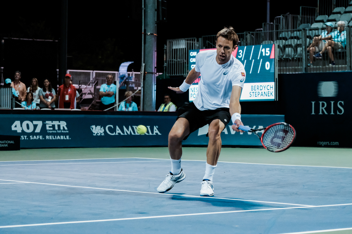 Canada’s Daniel Nestor in quarterfinals doubles action at the Rogers Cup in Toronto on July 29, 2016. (Thomas Skrlj/COC)