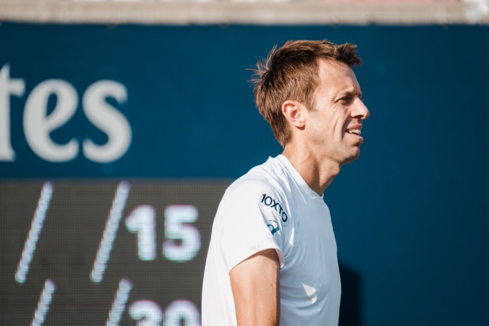 Canada’s Daniel Nestor in semifinals doubles action at the Rogers Cup in Toronto on July 30, 2016. (Thomas Skrlj/COC)