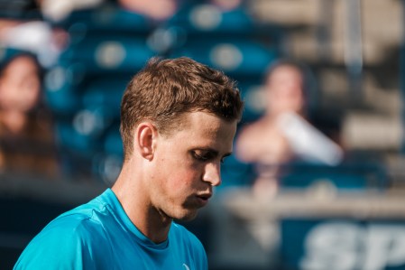 Canada’s Vasek Pospisil in semifinals doubles action at the Rogers Cup in Toronto on July 30, 2016. (Thomas Skrlj/COC)