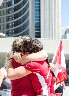 Britt Benn greets family before the Team Canada Rugby send-off on July 26, 2016. (Tavia Bakowski/COC)