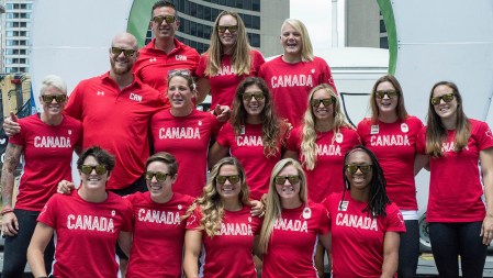 Rio 2016 Rugby Team for Canada after the send-off at Nathan Phillips Square on July 26, 2016. (Tavia Bakowski/COC)