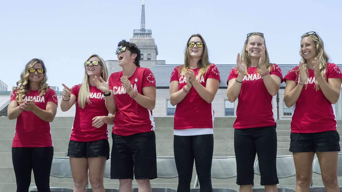 Members of the Rio 2016 Rugby Team for Canada after the send-off at Nathan Phillips Square on July 26, 2016. (Tavia Bakowski/COC)