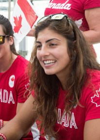 Bianca Farella signing autographs after the rugby team announcement on July 26, 2016. (Tavia Bakowski/COC)