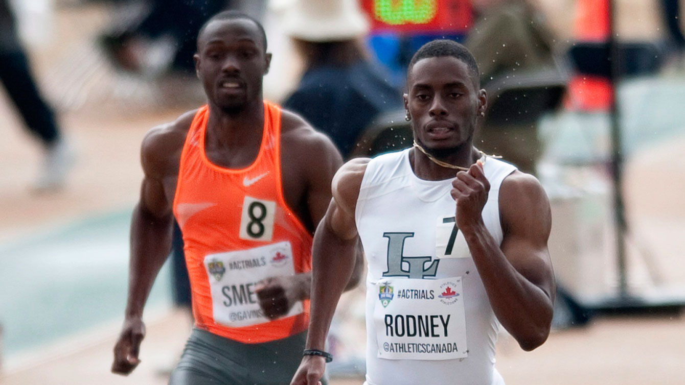 Brendon Rodney (right) in the men's 200m semifinals at Olympic trials on July 10, 2016. 