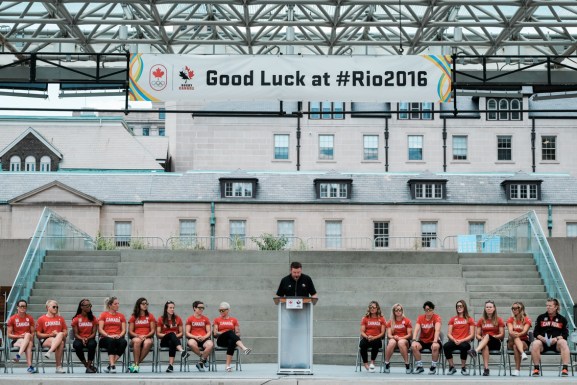 Canada's Rio 2016 Women's Rugby Sevens send-off at Toronto Nathan Phillips Square on July 26, 2016