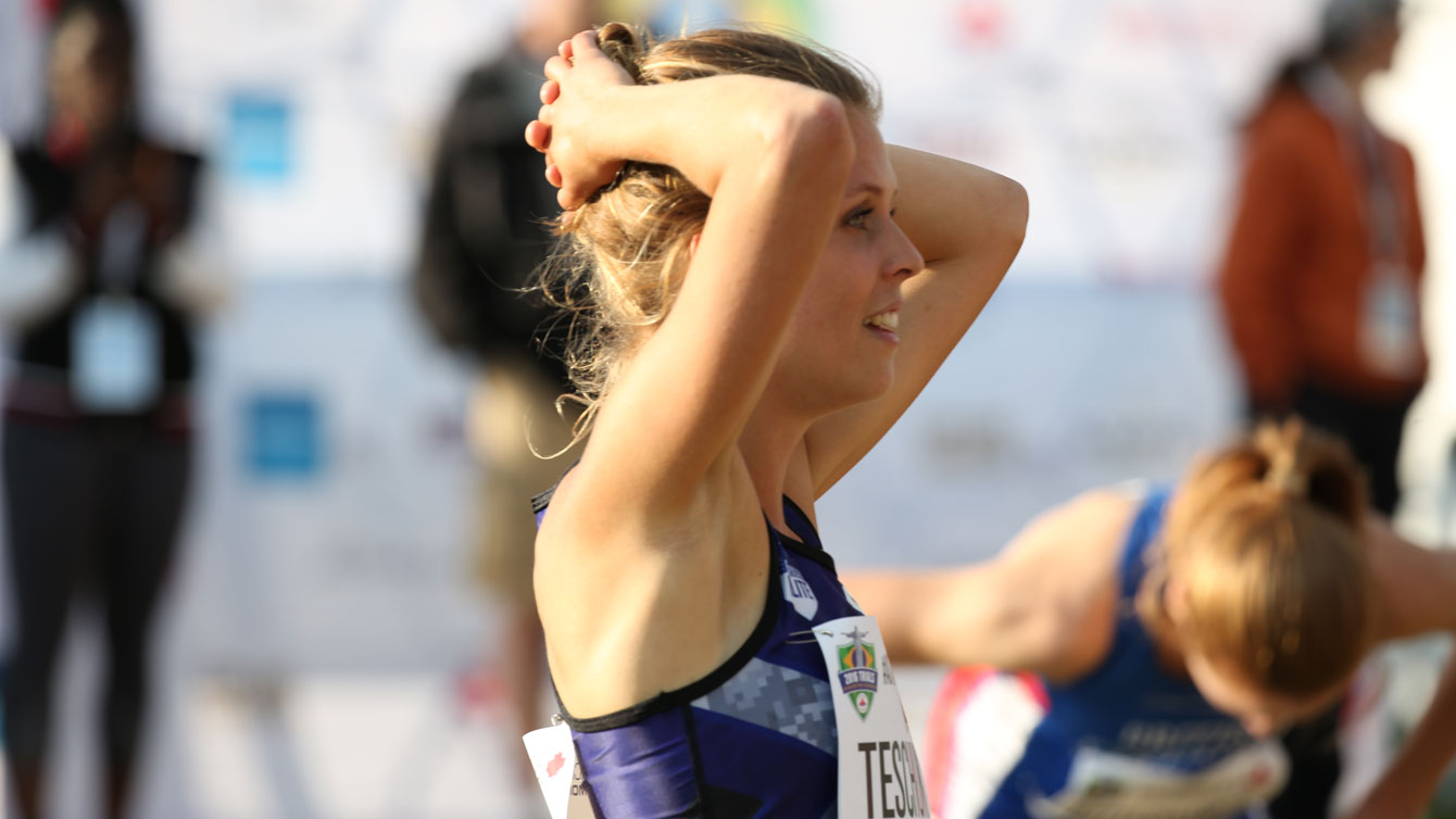 A relieved Erin Teschuk after winning women's steeplechase at Olympic trials on July 8, 2016. 