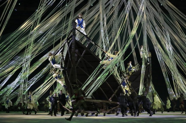 Artists perform during the opening ceremony for the 2016 Summer Olympics in Rio de Janeiro, Brazil, Friday, Aug. 5, 2016. (AP Photo/David J. Phillip)