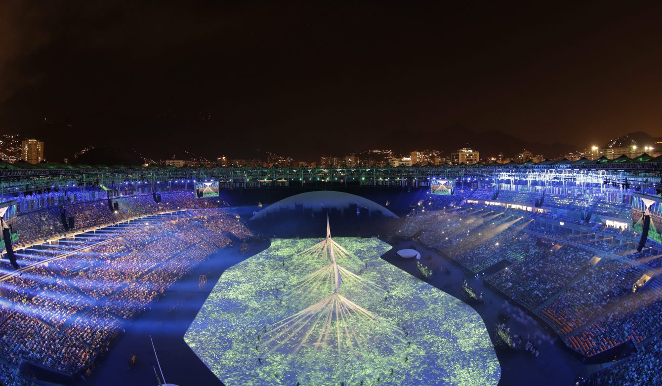 Performers hold ropes during the opening ceremony at the 2016 Summer Olympics in Rio de Janeiro, Brazil, Friday, Aug. 5, 2016. (AP Photo/David J. Phillip)