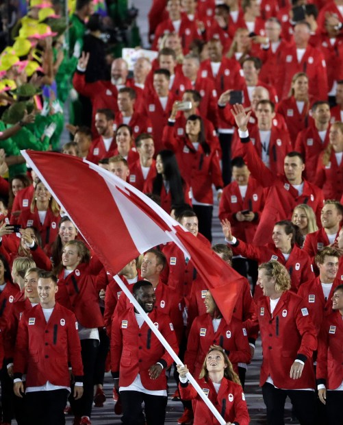 Rio Olympics Opening Ceremony Rosannagh Maclennan carries the flag of Canada during the opening ceremony for the 2016 Summer Olympics in Rio de Janeiro, Brazil, Friday, Aug. 5, 2016. (AP Photo/Matt Slocum)