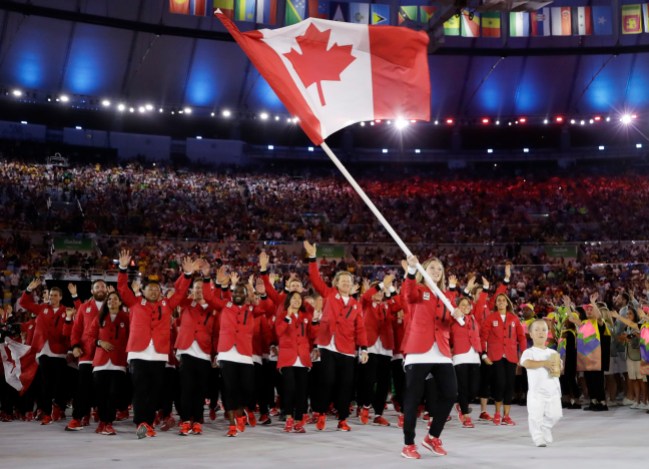 Rio Olympics Opening Ceremony Rosie MacLennan carries Canadian flag at opening ceremony