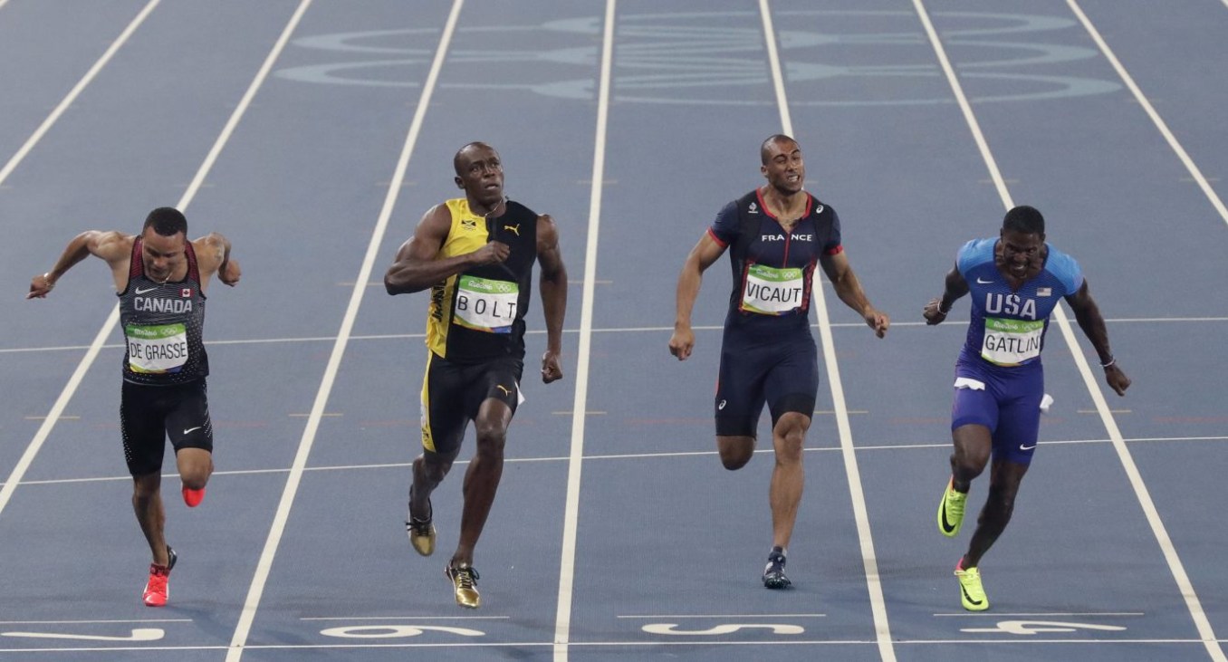 Rio 2016: Andre De Grasse 100m final bronze Andre De Grasse, Usain Bolt, Rio 2016, 100m, final, bronze, Olympics, Canada