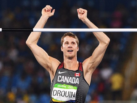 Rio 2016: Derek Drouin High Jump Gold Canada's Derek Drouin celebrates after clearing his fifth jump during the men's high jump final at the 2016 Summer Olympics in Rio de Janeiro, Brazil, Tuesday, August 16, 2016. THE CANADIAN PRESS/Sean Kilpatrick