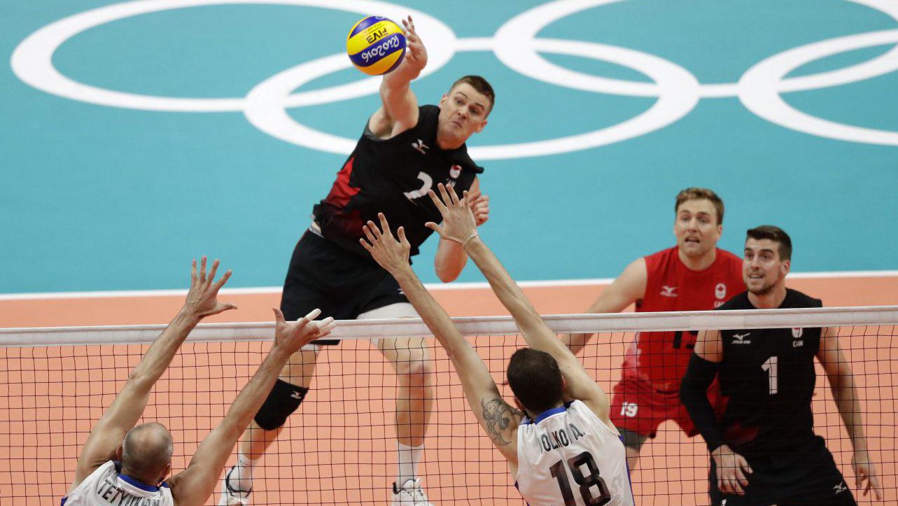 Gordon Perrin goes up for a spike