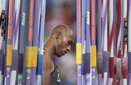 Canada's Damian Warner is framed by javelins during the decathlon competition at the Olympic games in Rio de Janeiro, Brazil, Thursday August 18, 2016. THE CANADIAN PRESS/Frank Gunn
