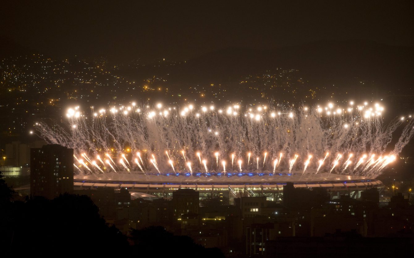 Fireworks explode over Maracana stadium during the closing ceremony of the 2016 Summer Olympic Games in Rio de Janeiro, Brazil, Sunday Aug. 21, 2016. (AP Photo/Leo Correa)