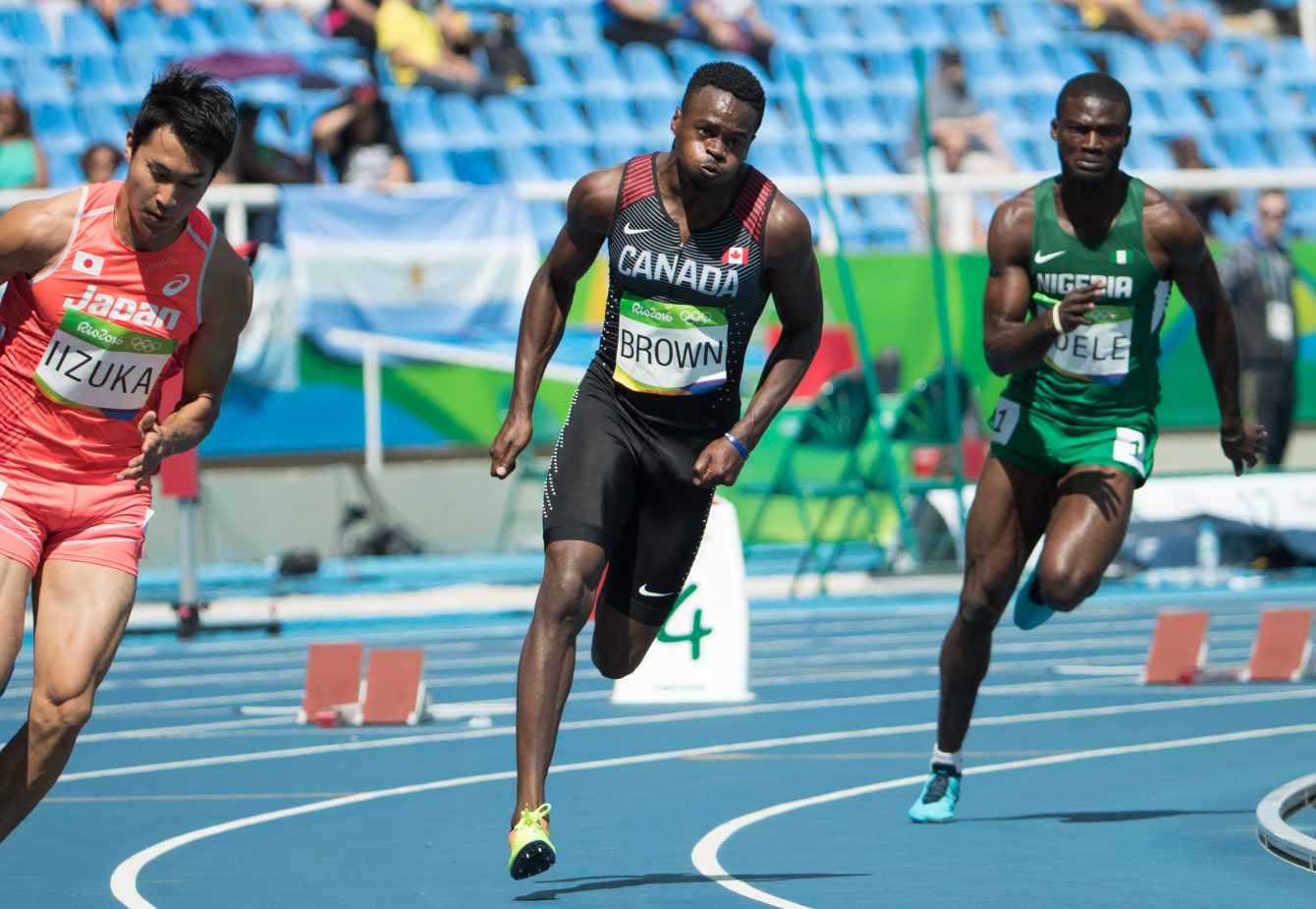 Aaron Brown competes in prelims of the Men's 200m at the Olympic Games in Rio de Janeiro, Brazil, Tuesday, August 16, 2016. COC Photo by Stephen Hosier