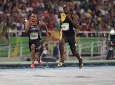 Rio 2016: Andre De Grasse 100m final bronze Andre De Grasse, Usain Bolt, Rio 2016, 100m, final, bronze, Olympics, Canada