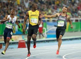 Andre DeGrasse after finishing the 100m semi-final (COC photo/ Mark Blinch)
