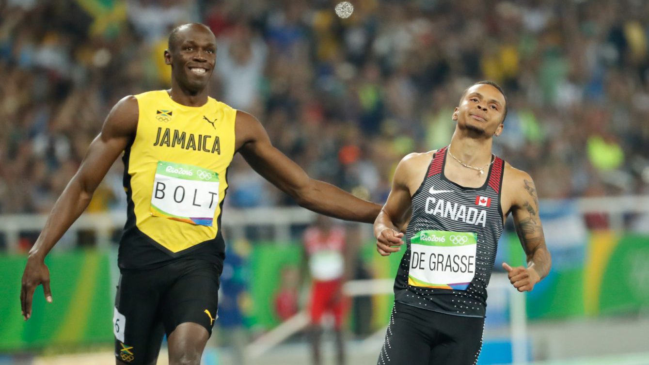 Bolt and De Grasse sprinting