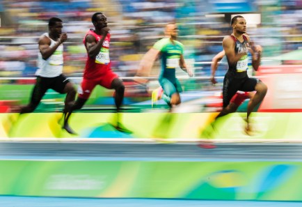 Canada's Andre De Grasse races in his 200m heat at the Olympic games in Rio de Janeiro, Brazil, Tuesday August 16, 2016. COC Photo/Mark Blinch