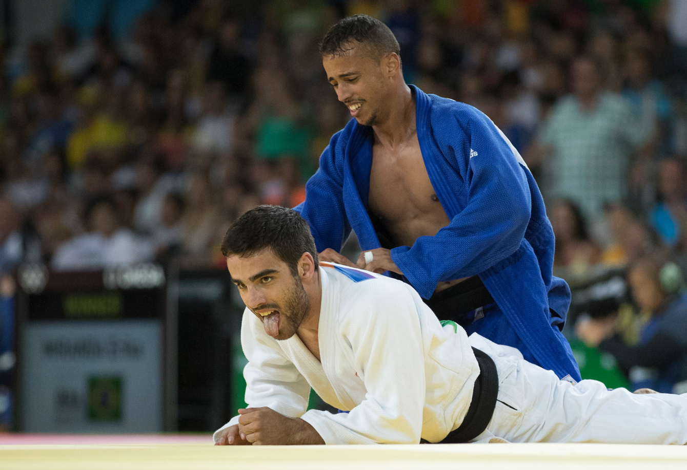 Canada's Antoine Bouchard takes on Imad Bassou of Morocco during Men's 66kg Judo, third-round action at the Olympic games in Rio de Janeiro, Brazil, Sunday, August 7, 2016. COC Photo by Jason Ransom