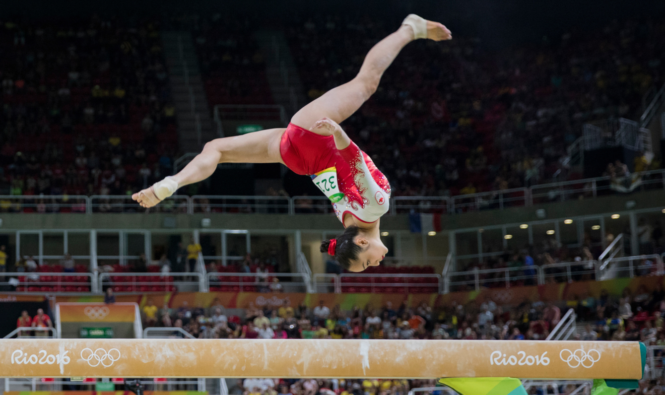 Rose Woo during the artistic gymnastics women's qualification at the 2016 Summer Olympics in Rio de Janeiro, Brazil, Sunday, Aug. 7, 2016.