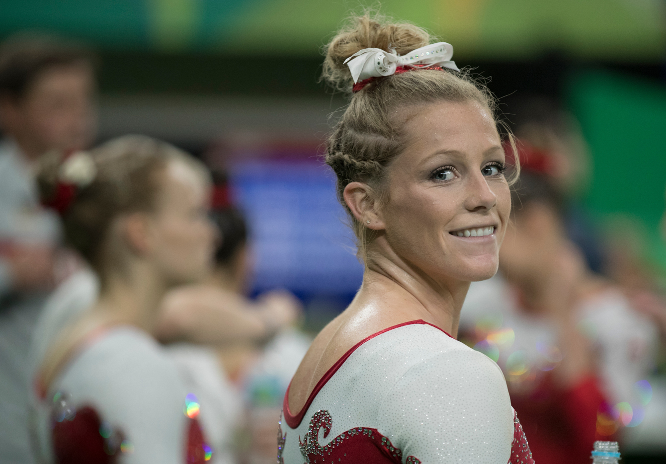 Canada's Brittany Rogers during the artistic gymnastics women's qualification at the 2016 Summer Olympics in Rio de Janeiro, Brazil, Sunday, Aug. 7, 2016.