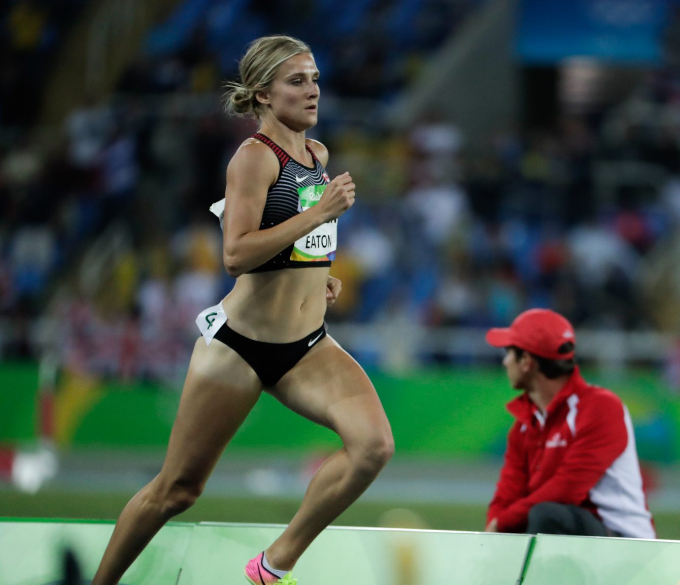 Canada's Brianne Theisen-Eaton, during the 800m running portion of the women's heptathlon at the 2016 Olympic Games in Rio de Janeiro, Brazil on Saturday, Aug. 13, 2016. photo/ David Jackson