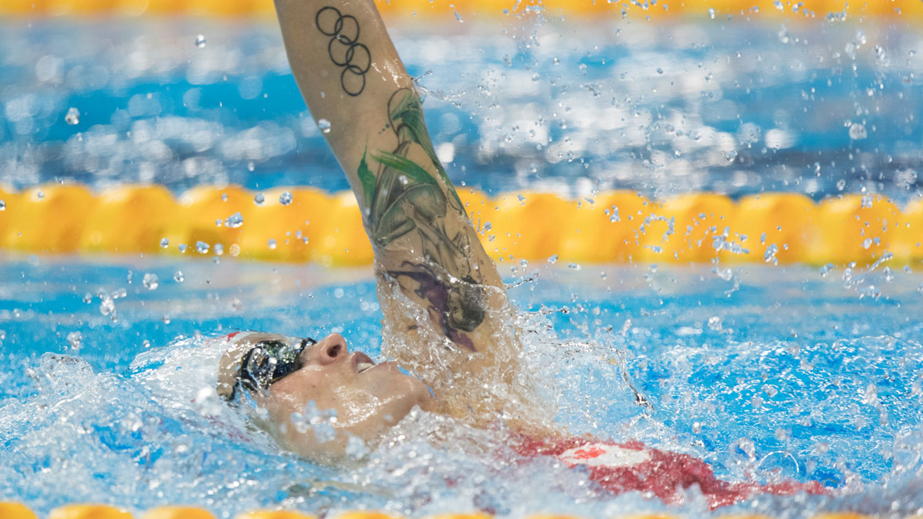 Hilary Caldwell swims the semifinal in Olympic 200m backstroke on August 12, 2016. 