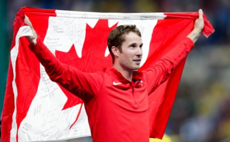 Rio 2016: Derek Drouin High Jump Gold Canada's Derek Drouin celebrates after finishing first in the men's high jump final at the 2016 Summer Olympics in Rio de Janeiro, Brazil, Tuesday, August 16, 2016. (photo/Jason Ransom)