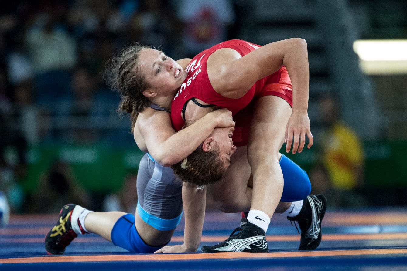 Team Canada’s Dori Yeats battles in women's wrestling during the second round of repechage at Carioca Stadium, Rio de Janeiro, Brazil, Wednesday August 17, 2016. (COC Photo/David Jackson)