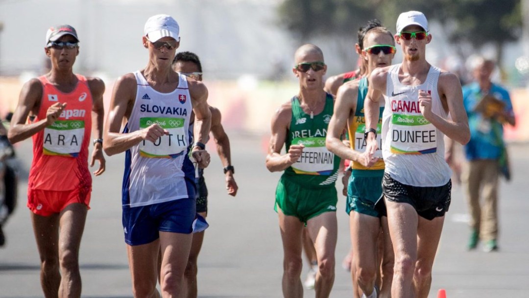 Team Canada’s Mathieu Bilodeau and Evan Dunfee compete in the men's 50km race walk at Pontal Beach, Rio de Janeiro, Brazil, Thursday August 18, 2016. COC Photo/David Jackson