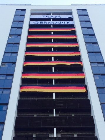 It's all red, black and gold for Germany's building at Rio 2016.