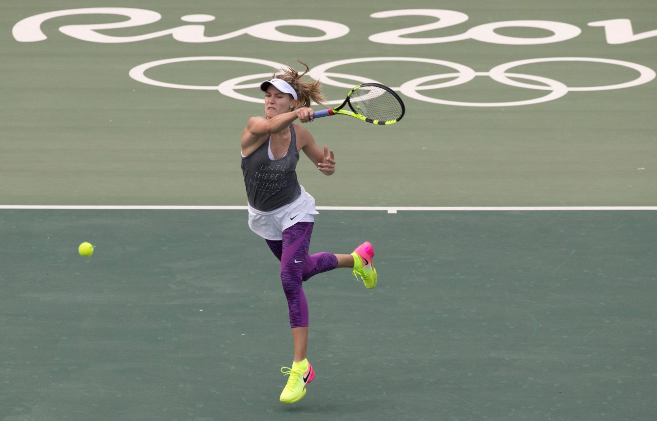 Canadian tennis player Eugenie Bouchard practices prior to the start of the Olympic Games in Rio de Janeiro, Brazil, Wednesday, August 3, 2016. COC Photo by Jason Ransom