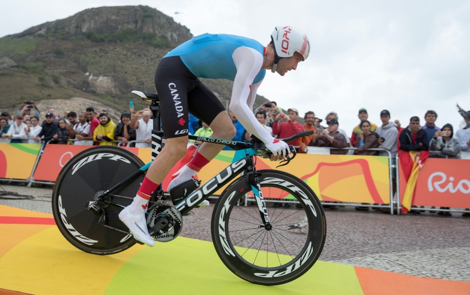 Canada's Hugo Houle competes in cycling time trials during Olympic games in Rio de Janeiro, Brazil, Wednesday, August 10, 2016. COC Photo/Jason Ransom