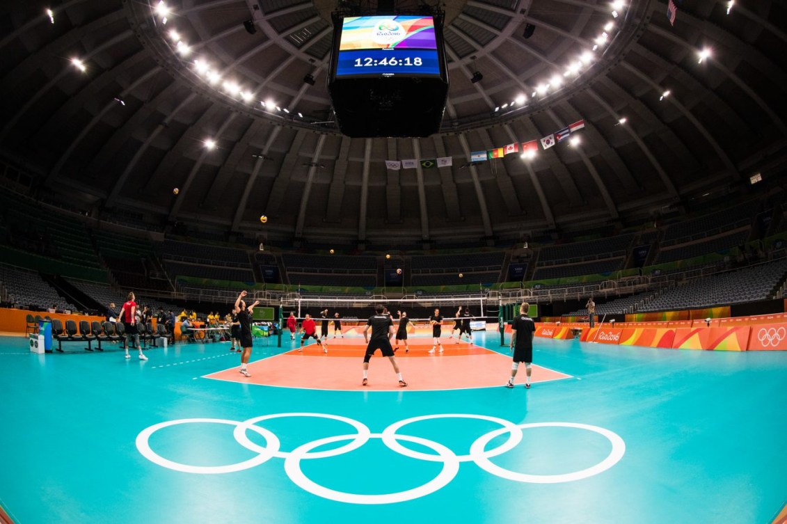 Team Canada takes the court during their men's team volleyball practice